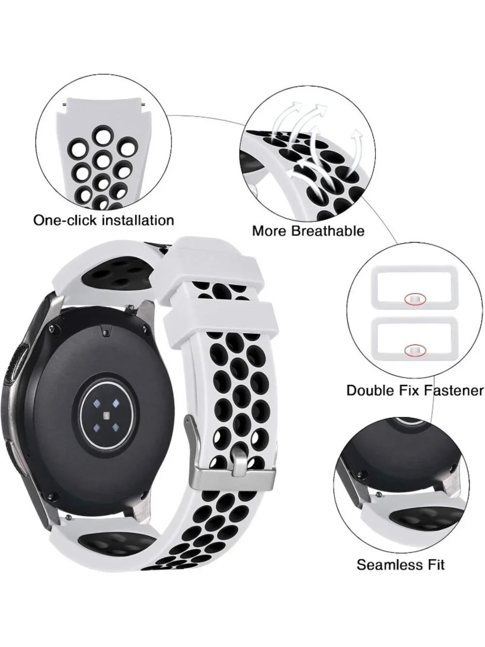 Unisex White Black Analog Compatible Frontier Soft Silicone Samsung Galaxy Watch